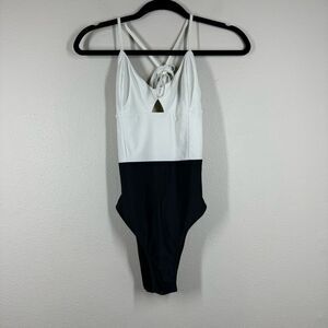 Summersalt Swan Dive One Piece Swimsuit Cut Out Black White Color Block Size 6